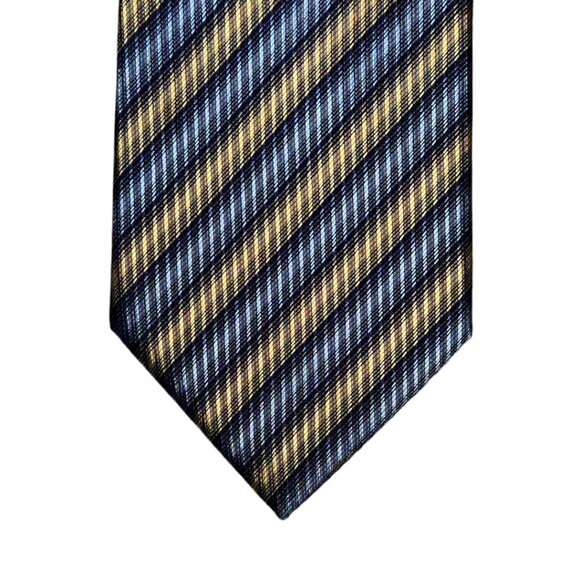 Bernini Beverly Hills Necktie Tie Mens Blue Gold Striped Pattern Silk Handmade